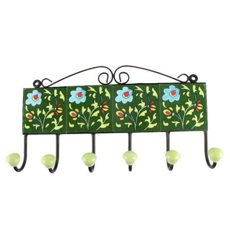 Forest Green Floral Ceramic Tile Hook Online